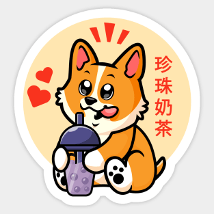 Corgi and boba (bubble) tea Sticker